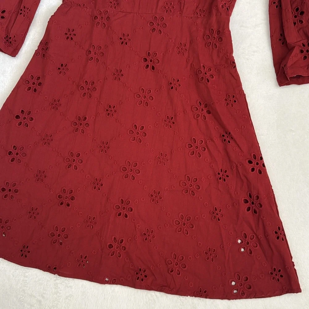 Beyond by Vera | 1891 Victoria Embroidered Eyelet Lace Bell Sleeve Dress Red (M) - Picture 8 of 16